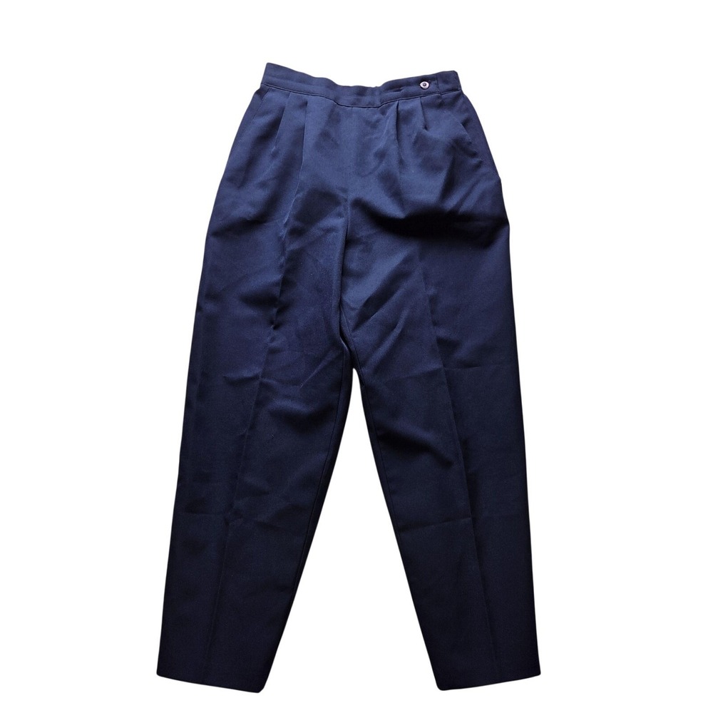 Basic Editions Navy Blue Pleated Pull On Tapered Pants Women 8 Short Made in USA